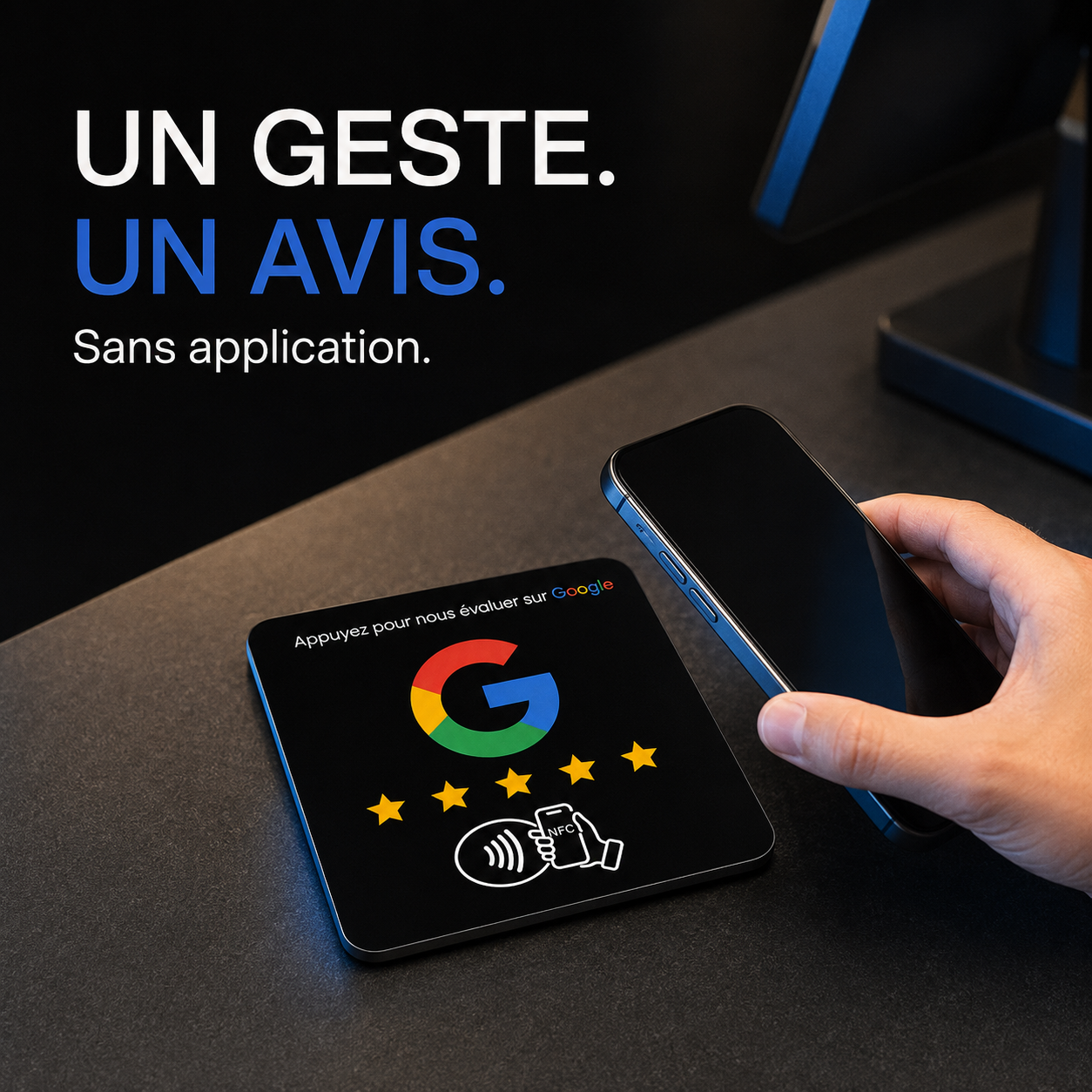 Plaque NFC Avis Google noire pour commerce