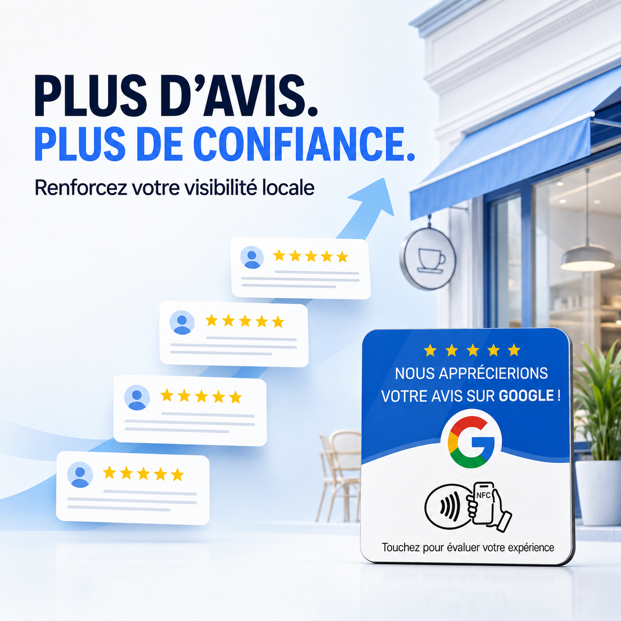 Plaque NFC Avis Google utilisée avec un smartphone